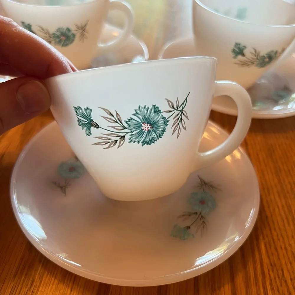 Vintage Fire King Milk Glass Tea Cup and Saucer Set